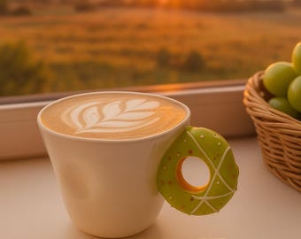 Taza de cerámica con asa de donut: divertida taza de café, artículos para beber para niños