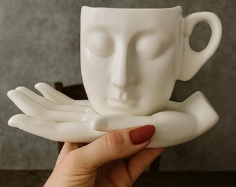 Taza de cerámica con platillo: Juego de café con leche artístico