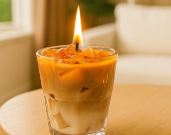 Vela de café artesanal con aroma a macchiato de caramelo helado – Vela de cera de soja perfumada