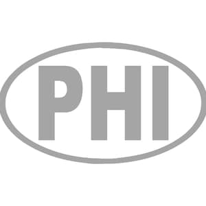 May include: A gray oval graphic with the letters "PHI" in a bold, sans-serif font. The letters are centered within the oval, which has a thin, gray border. The background is plain white.