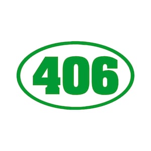 Op de afbeelding: Groene ovale sticker met het nummer 406 in wit.