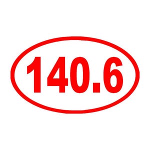 May include: Red oval sticker with the number 140.6 printed in white.
