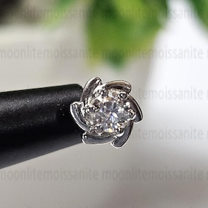 Moissanite Nose Pin: 10K/14K White Gold Screw Back, 3mm Solitaire