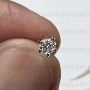 D/VVS1 Moissanite Nose Pin: 10K/14K White Gold Solitaire Screw Back