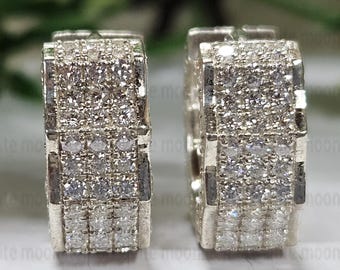 Aros de moissanita: corte redondo D/VVS1, oro macizo de 10/14 quilates