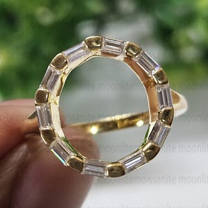 Moissanite Baguette Enhancer Ring: 14K Yellow Gold Plated Guard