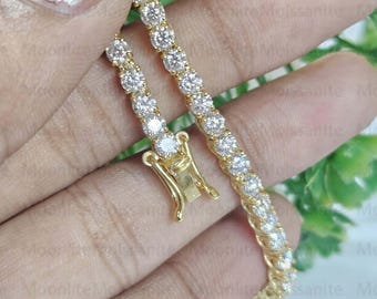 VVS1 CTW Rundschliff Moissanit Armband 925 Sterling Silber Gelbgold überzogene Krappenfassung