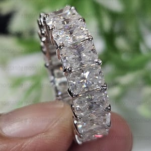 8 CTW 4x6mm Radiant Cut Eternity Wedding Band, Wedding Bands, Statement Band, Moissanite Wedding Band, 14K White Gold Band, Anniversary Band