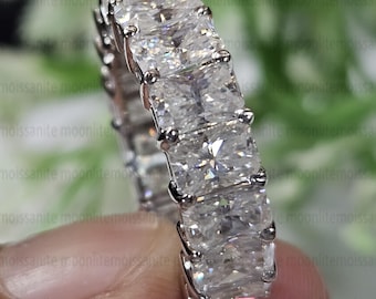 8 CTW Radiant Cut Moissanite Eternity Wedding Band: 14K White Gold