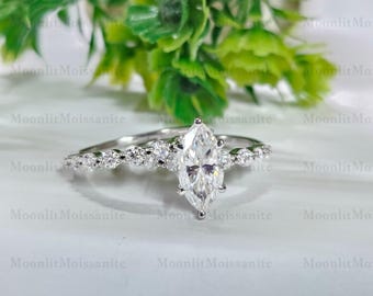 2.60 CTW Marquise Cut VVS1 Moissanite Bridal Set 925 Sterling Silver White Gold Plated