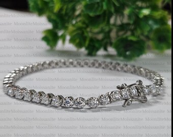 3 mm Rundschliff Moissanit Armband 925 Sterling Silber