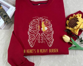 A Heart's A Heavy Burden Geborduurd sweatshirt, T-shirt, Howls Moving Castle-T-shirt, Studio Ghibli, kawaii-shirt, Japanse anime-filmshirt