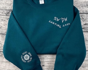 Supernatural Inspired Embroidered Sweatshirt – Castiel, Jack, SWDW Design, Anti-Possession Symbol, Fandom Gift, Unisex Crewneck