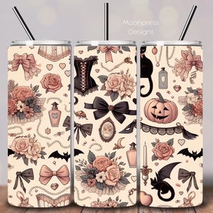 Gothic Coquette Halloween Tumbler Wrap PNG, Messy Coquette Collage 20 oz Skinny Tumbler Sublimation, Dark Romantic PNG, Instant Download