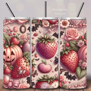 Coquette Halloween Tumbler Wrap PNG, Messy Coquette Collage 20 oz Skinny Tumbler Sublimation, Cute Spooky Jack-o’-Lantern PNG, Instant