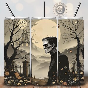 Frankenstein Tumbler Wrap, Gothic Halloween PNG, Vintage Monster Png, Monster Halloween Tumbler Wrap, Gothic Seamless 20 oz Skinny Tumbler
