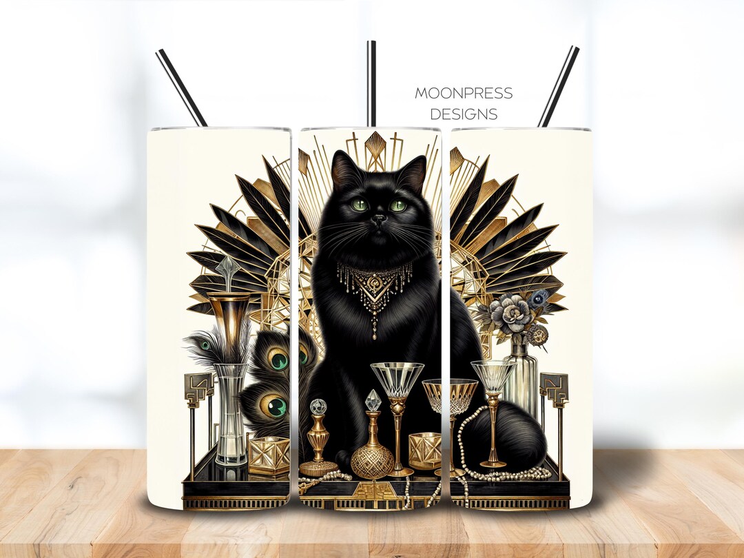 Curated visual reference: Visual Reference: Cat Tumbler Wrap Art Deco Black Cat Png Vintage Cat