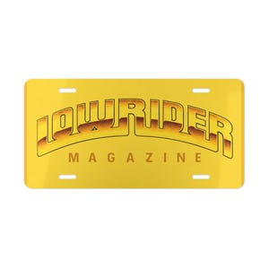 Lowrider Magazine Vanity Plate | Yellow Retro Script License Plate
