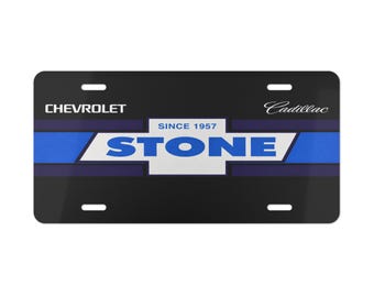 Stone Chevrolet Cadillac logo vanity plate | personalized name license plate