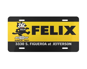 Felix Cat Vanity Plate | Yellow Retro License Tag