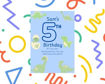 Editable Dinosaur Birthday Invitation | Kids Birthday | Boys Birthday | Canva Template | Boys Party Invite | Printable Digital Download