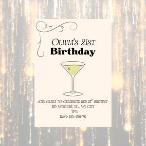 Bearbeitbare Martini-Geburtstagseinladung | Klassische Cocktailparty Canva Vorlage | Druckbare digitale Einladung | Sofortdownload | Schickes klassisches Thema