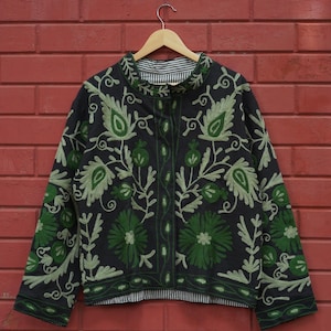 Indian Suzani Embroidery Jacket, Cotton Suzani Coat, Winter Wear Jacket Coat, Suzani Short Jacket, Hand Embroidered Jacket For Men and Women