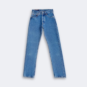 Levi&#39;s 501 Vintage Damenjeans W25 L30 (W23 - 25 Zoll) | 90er Jahre High Waist Straight Leg Jeans für Damen | Mittelblaue Jeans – Hergestellt in den USA