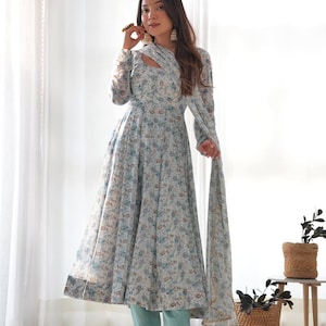 Floral Chiffon Anarkali Suit Set: Summer Wedding Outfit