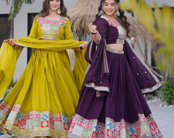 Embroidered Vichitra Silk Lehenga Choli Set: Indian Party Outfit