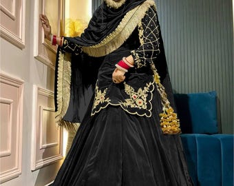 Elegant Black Embroidered Crepe Silk Lehenga Set – Fully Stitched | Zariiyaa