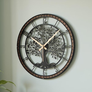 Tree Of Life Wall Clock With Metal Frame,Metal Tree Clock, Wood Clock Gift, Large Black Tree of Life Clock, Nature Symbol Clock, Home Decor