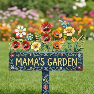 Personalized Mama Garden Sign,Metal Floral Garden Stake,Gift for Grandma,Bird with Flower Garden Sign,Flower Design,Personalized Garden Sign
