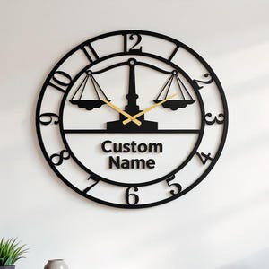 Personalized Metal Wall Clock for Lawyers,Justice Scales Design,Custom Name Sign Gift,Family Gift,Silent Clock for Wall,Father's Day Gift