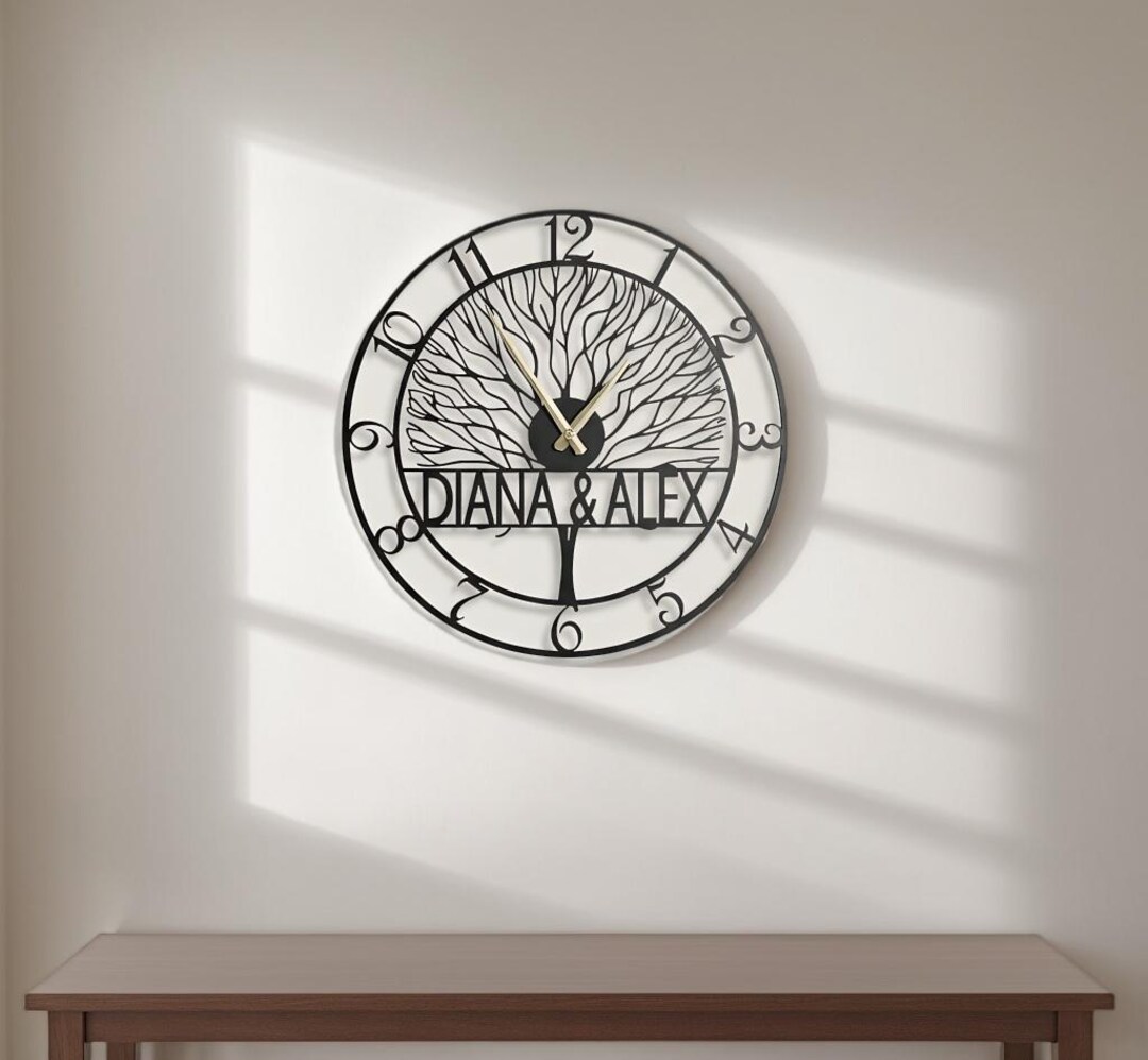 Clock Frame Design Name Personalized Metal Wall Clock With Names, Tree of Life Design, Custom ...