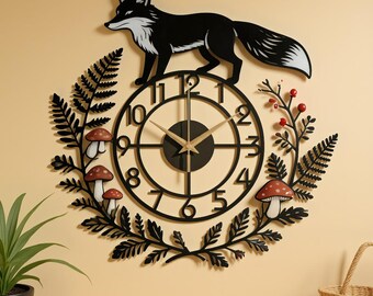 Personalized Fox Metal Wall Clock, Woodland Decor, Gift For Fox Lover,Unique Design Silent Wall Clock,Home Decor,Housewarming Gift,Wall Art
