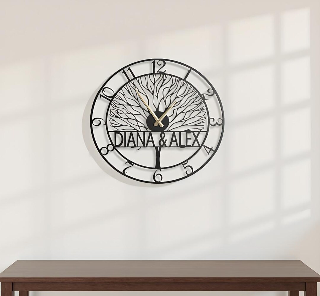 Clock Frame Design Name Personalized Metal Wall Clock With Names, Tree of Life Design, Custom ...