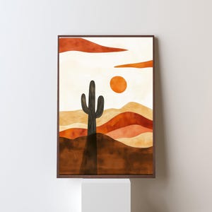 Boho druckbare Wandkunst | Minimalistisches Wüsten Kaktus Poster | Terrakotta Erdton Digitaler Download