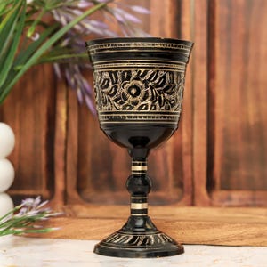 Handmade Brass  Communion Cup Gift for Wedding Birthday Anniversary Wife Dad Son Royal Chalice Goblet Wedding Floral Black With Velvet Box