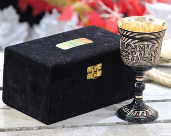 Cáliz de copa negra – Copa de vino medieval grabada, copa de comunión con decoración gótica