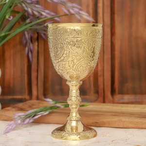 Handmade Brass  Communion Cup  Birthday Anniversary Royal Gothic Chalice Goblet Gift For Wife, Husband, Son, Wedding With Velvet Gift Box