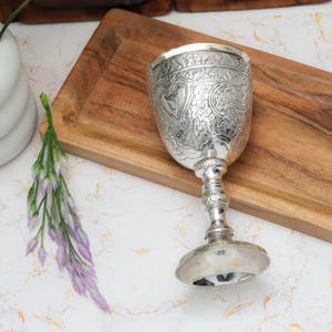 Handmade Brass  Communion Cup Birthday Anniversary Silver Gothic Chalice Goblet Gift For Wife, Husband, Son, Wedding With Velvet Gift Box