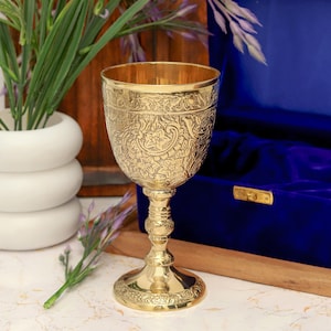 Handmade Brass  Communion Cup  Birthday Anniversary Royal Gothic Chalice Goblet Gift For Wife, Husband, Son, Wedding With Velvet Gift Box