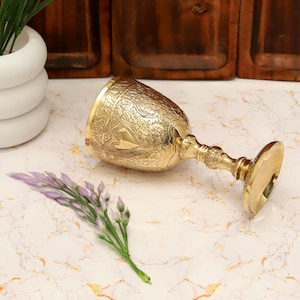 Handmade Brass  Communion Cup  Birthday Anniversary Royal Gothic Chalice Goblet Gift For Wife, Husband, Son, Wedding With Velvet Gift Box