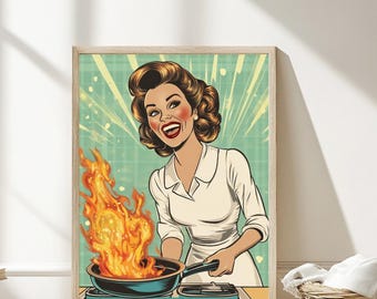 Funny Kitchen Poster: Retro 1950s Baking Art Print (Digital Download