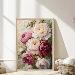 Pink Peonies Watercolor Print: Vintage Floral Botanical Art (Digital Download)