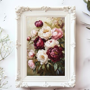 Pink Peonies Print Modern Peony Art Summer Peony Art Pink Flowers Poster Printable Wall Art Maximalist Floral Digital Download