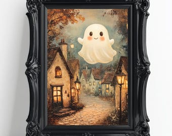 Impression d'art vintage fantômes d'automne : décoration d'Halloween automne neutre (téléchargement numérique, fichiers PDF)