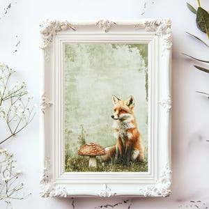 Fox Vintage Oil Painting Animal Print Wall Art Fox Kids Room Decor Cute Fox Nursery Poster Digital Download Fox Art Painting Lover Gift