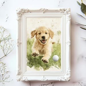 Golf Nursery Print Golf Poster Wall Art Golfing Printable Golfer Sport Dog Picture Golden Retriever Art Kids Room Decor Puppy Artwork
